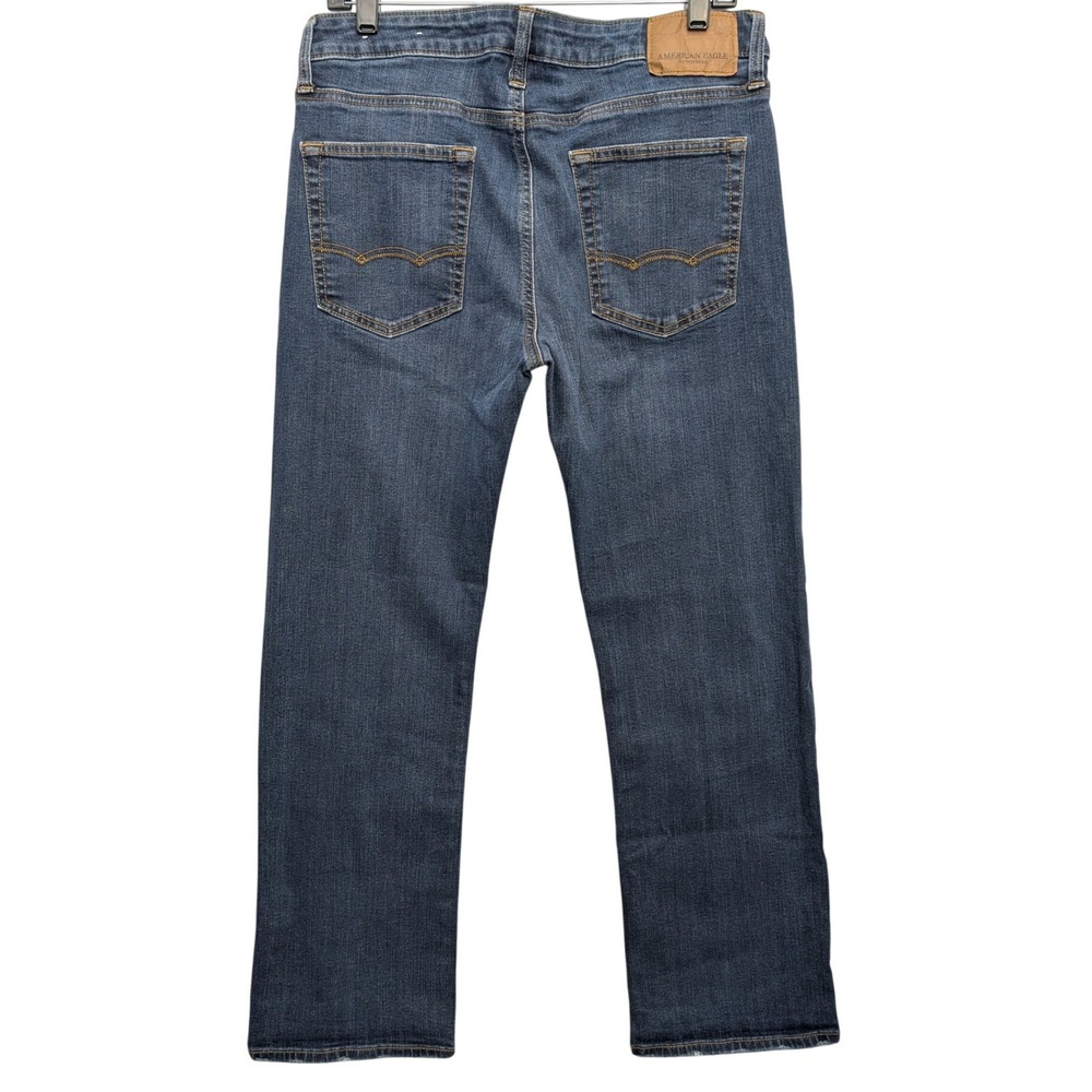 American Eagle Original Boot Jeans Mens 33x32 Dark Wash Blue Whiskered Stretch - Picture 6 of 16